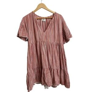dRA Los Angeles Anthropologie Red Striped‎ Tiered Babydoll Mini Dress Size M